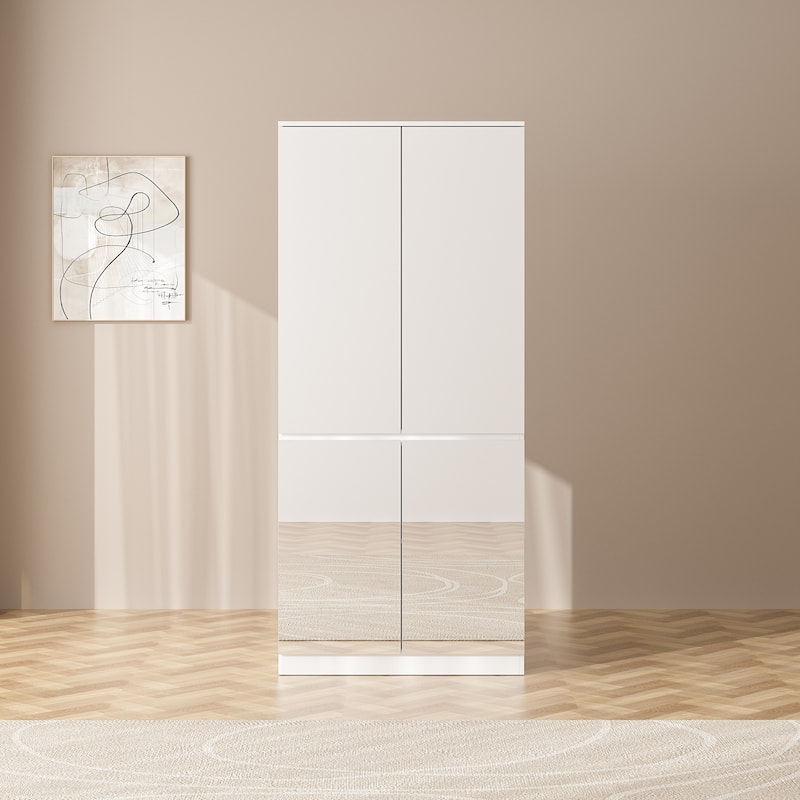 Modular Mirror Wardrobe White Bedroom Storage Armoire